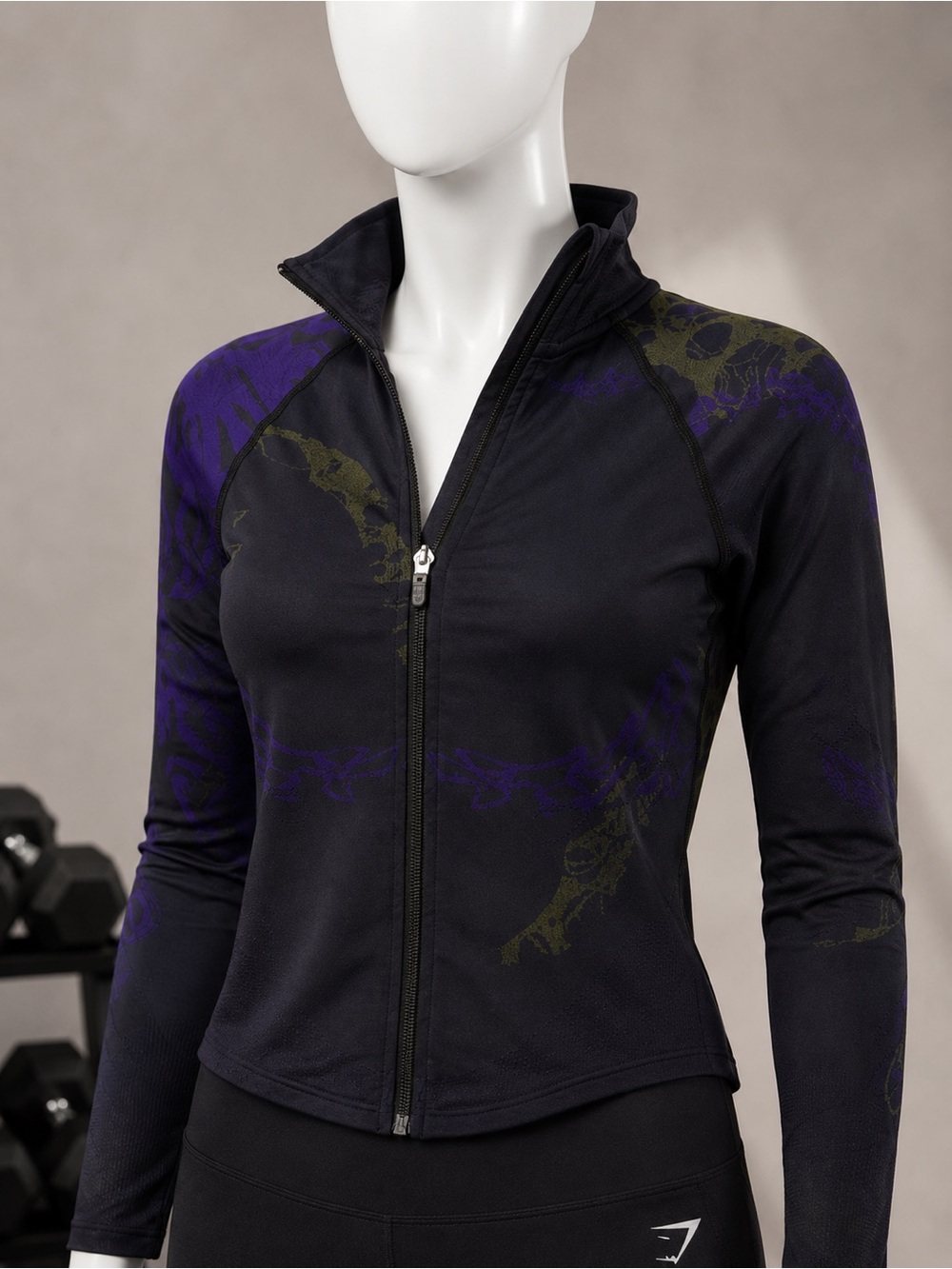 Gymshark Printed Seamless Zip Up Jacket Small Purple Black